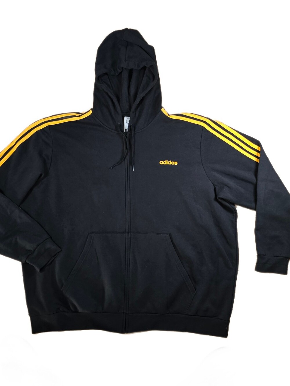 Adidas Mens Essentials 3-Stripe Full Zip Hoodie Black & Yellow Sz 4XL Big & Tall